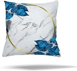 Pelangi Geometrik Desen Yapraklı Gizli Fermuarlı Yastık Kılıfı Kırlent Kılıfı Koltuk Yastık Kılıfı, Mavi-Krem 45 X 45 ürün görseli 1