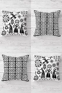 Pelangi Etnik Bohemian Maya Desenli Gizli Fermuarlı Kırlent Kılıfı Koltuk Yastık Kılıfı Takım(4Adet), Beyaz-Siyah 45 X 45 ürün görseli 1