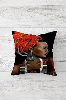 Pelangi Afrikalı Kadın Desenli Çift Tarafı Baskı Gizli Fermuarlı Yastık Kılıfı Kırlent Koltuk Yastık Kılıfı, Siyah-Kırmızı 45 X 45, 24691141745451 ürün görseli 1