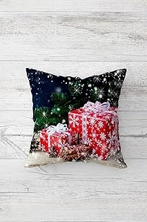 Pelangi Yılbaşı Tema Kar Desenli Çift Tarafı Baskı Gizli Fermuar Yastık Kılıfı Kırlent Koltuk Yastık Kılıfı, Gece Mavisi-Yeşil 45 X 45 ürün görseli 1