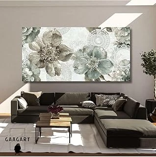Gaagart Panoramik Kanvas Duvar Tablosu Desenli Fonda Geniş Çiçekler, 120 X 60 ürün görseli 1