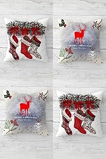 Pelangi Geyik Kokina Yılbaşı Çorabı Christmas Gizli Fermuarlı Kırlent Kılıfı Yastık Kılıfı Takım(4Adet), Kırmızı-Beyaz-Gri 43 X 43 ürün görseli 1