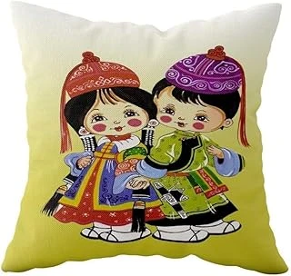 Pelangi Etnik Desenli Çift Taraflı Gizli Fermuarlı Yastık Kılıfı Kırlent Koltuk Yastık Kılıfı, Beyaz-Sarı 43 X 43 ürün görseli 1