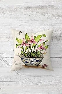 Pelangi Vazoda Çiçek Desenli Çift Tarafı Baskılı Gizli Fermuarlı Yastık Kılıfı Kırlent Koltuk Yastık Kılıfı, Yeşil-Mavi 45 X 45 ürün görseli 1
