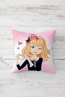 Pelangi Yapan Kız Desenli Çift Tarafı Baskı Gizli Fermuarlı Yastık Kılıfı Kırlent Koltuk Yastık Kılıfı, Sarı-Lacivert-Pembe 45 X 45, 2469115545451 ürün görseli 1