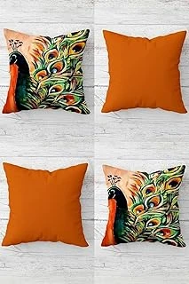 Pelangi Turuncu Batik Tavuskuşu Desenli Gizli Fermuarlı Kırlent Kılıfı Koltuk Yastık Kılıfı Takım(4Adet), Turuncu-Turkuvaz 45 X 45 ürün görseli 1