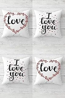 Pelangi I Love You Yazılı Sevgili Temalı Gizli Fermuarlı Kırlent Kılıfı Koltuk Yastık Kılıfı Takım(4Adet), Siyah-Kırmızı-Beyaz 43 X 43 ürün görseli 1