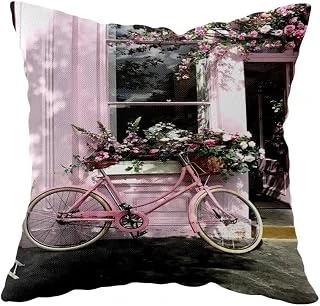 Pelangi Şehirde Pembe Bike Çift Taraflı Gizli Fermuarlı Yastık Kılıfı Kırlent Koltuk Yastık Kılıfı, Pudra Pembesi 43 X 43 ürün görseli 1