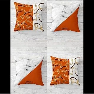 Pelangi Gold Zincir Desenli Gizli Fermuarlı Kırlent Kılıfı Koltuk Yastık Kılıfı Takım(4Adet), Turuncu-Beyaz 43 X 43 ürün görseli 1