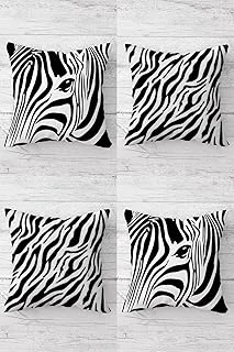 Pelangi Zebra Zebra Çizgili Kombin Gizli Fermuarlı Kırlent Kılıfı Koltuk Yastık Kılıfı Takım(4Adet), Siyah-Beyaz 45 X 45 ürün görseli 1