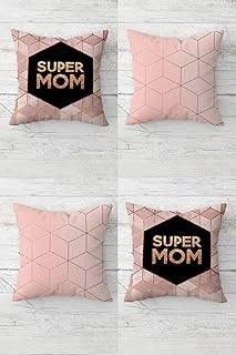 Pelangi Super Mom Yazılı Anneler Günü İçin Gizli Fermuarlı Kırlent Kılıfı Koltuk Yastık Kılıfı Takım(4Adet), Siyah-Gül Kurusu 45 X 45 ürün görseli 1