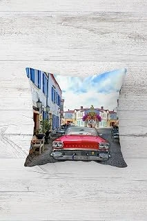 Pelangi Arabalı Sokak Manzaralı Çift Taraflı Gizli Fermuarlı Dekoratif Kırlent Koltuk Yastık Kılıfı, Kırmızı-Mavi 45 X 45, 2469109845451 ürün görseli 1