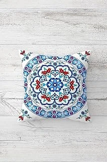 Pelangi Turkuaz Çini Desenli Çift Tarafı Baskılı Gizli Fermuarlı Yastık Kılıfı Kırlent Koltuk Yastık Kılıfı, Kırmızı-Mavi 45 X 45 ürün görseli 1