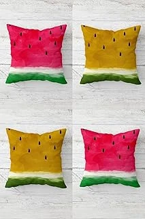 Pelangi Karpuz Desenli Gizli Fermuarlı Kırlent Kılıfı Koltuk Yastık Kılıfı Takım(4Adet), Hardal-Fuşya 45 X 45 ürün görseli 1