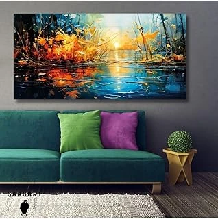 Gaagart Panoramik Kanvas Duvar Tablosu Yağlı Boya Görünümlü Göl Manzarası, 140 X 70 ürün görseli 1