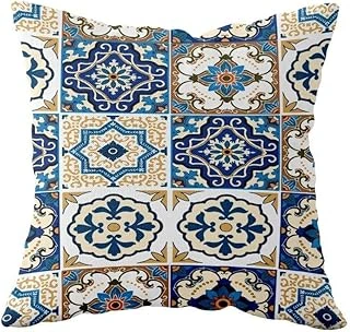 Pelangi Çini Çift Taraflı Gizli Fermuarlı Yastık Kılıfı Kırlent Koltuk Yastık Kılıfı, Mavi-Bej 43 X 43 ürün görseli 1