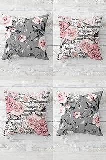 Pelangi Gül Buketi Desenli Gizli Fermuarlı Kırlent Kılıfı Koltuk Yastık Kılıfı Takım(4Adet), Pembe-Gri 45 X 45, 856733845452 ürün görseli 1
