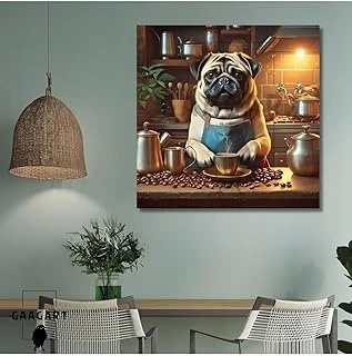 Gaagart Kare Kanvas Kahve Köşesi Cafe Tablosu Barista Pug Köpek, 70 X 70 ürün görseli 1