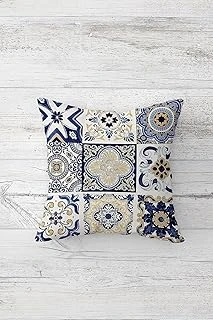 Pelangi Etnik Çini Desenli Çift Tarafı Baskılı Gizli Fermuarlı Yastık Kılıfı Kırlent Koltuk Yastık Kılıfı, Beyaz-Mavi-Krem 45 X 45, 24691185845451 ürün görseli 1