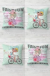 Pelangi İkonu Kızlar Temalı Gizli Fermuarlı Kırlent Kılıfı Koltuk Yastık Kılıfı Takım(4Adet), Yeşil-Gri-Pembe 45 X 45 ürün görseli 1