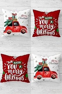 Pelangi Yılbaşı Merry Christmas Gizli Fermuarlı Kırlent Kılıfı Koltuk Yastık Kılıfı Takım(4Adet), Kırmızı-Beyaz 45 X 45 ürün görseli 1