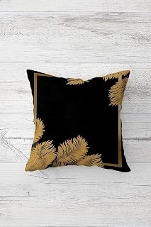 Pelangi Gold Yapraklı Çerçeveli Siyah Çift Tarafı Baskılı Gizli Fermuarlı Kırlent Koltuk Yastık Kılıfı, Gold-Siyah 45 X 45 ürün görseli 1
