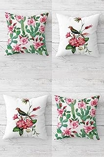 Pelangi Kaktüs Çiçek Kuş Temalı Gizli Fermuarlı Kırlent Kılıfı Koltuk Yastık Kılıfı Takım(4Adet), Pembe-Yeşil 45 X 45 ürün görseli 1