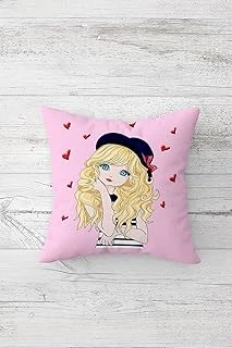 Pelangi Pop Kız Desenli Çift Tarafı Baskılı Gizli Fermuarlı Yastık Kılıfı Kırlent Koltuk Yastık Kılıfı, Kırmızı-Pudra 45 X 45, 2469116445451 ürün görseli 1