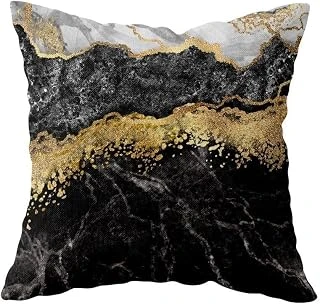 Pelangi Mermer Desenli Çift Taraflı Gizli Fermuarlı Yastık Kılıfı Kırlent Koltuk Yastık Kılıfı, Siyah-Gold 43 X 43 ürün görseli 1