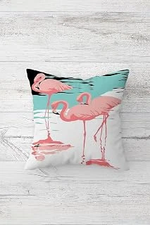 Pelangi Pembe Filamingolu Çift Tarafı Baskılı Gizli Fermuarlı Yastık Kılıfı Kırlent Koltuk Yastık Kılıfı, Pembe-Turkuaz 45 X 45 ürün görseli 1