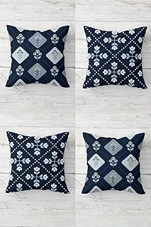 Pelangi Lacivert Mini Çiçekler Gizli Fermuarlı Kırlent Kılıfı Koltuk Yastık Kılıfı Takım(4Adet), Lacivert-İndigo 45 X 45 ürün görseli 1