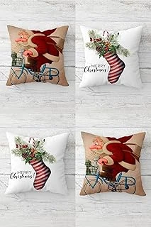Pelangi Noel Baba Yılbaşı Hediye Çorabı Gizli Fermuarlı Kırlent Kılıfı Koltuk Yastık Kılıfı Takım(4Adet), Bej-Kırmızı-Beyaz 45 X 45 ürün görseli 1