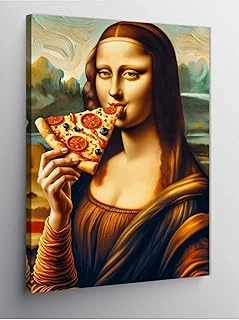Tablo Mega Kanvas Tablo Mona Lisa Pizza Yiyor Fan Art, 50Cm X 70Cm ürün görseli 1