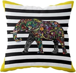 Pelangi Sarı Etnik Fil Desenli Çift Taraflı Gizli Fermuarlı Yastık Kılıfı Kırlent Koltuk Yastık Kılıfı, Siyah-Beyaz-Sarı 43 X 43 ürün görseli 1