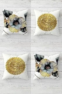 Pelangi Gold Çiçek Desenli Gizli Fermuarlı Kırlent Kılıfı Koltuk Yastık Kılıfı Takım(4Adet), Gri-Gold-Beyaz 45 X 45 ürün görseli 1