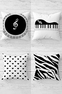Pelangi Piyano Zebra Nota Müzik Gizli Fermuarlı Kırlent Kılıfı Koltuk Yastık Kılıfı Takım(4Adet), Siyah-Beyaz 45 X 45 ürün görseli 1