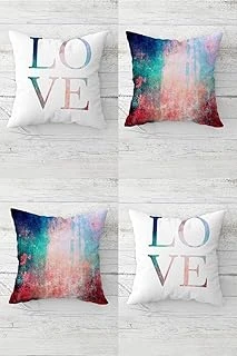 Pelangi Love Yazılı Batik Desenli Gizli Fermuarlı Kırlent Kılıfı Koltuk Yastık Kılıfı Takım(4Adet), Mavi-Kırmızı-Beyaz 45 X 45 ürün görseli 1