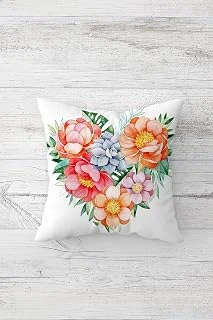 Pelangi Çiçekli Desenli Çift Tarafı Baskılı Gizli Fermuarlı Yastık Kılıfı Kırlent Koltuk Yastık Kılıfı, Beyaz-Yeşil-Turuncu 45 X 45 ürün görseli 1