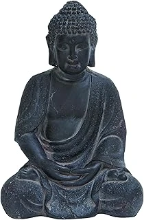 Büyük Beyaz Yıkanmış Siyah Kil Buda Heykeli Masa Dekoru, 8" X 12" ürün görseli 1