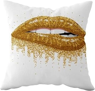 Pelangi Gold Dudak Çift Taraflı Gizli Fermuarlı Yastık Kılıfı Kırlent Koltuk Yastık Kılıfı, Beyaz-Gold 43 X 43 ürün görseli 1