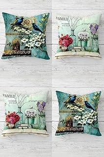 Pelangi Bahar Dalında Kuşlar Desen Gizli Fermuarlı Kırlent Kılıfı Koltuk Yastık Kılıfı Takım(4Adet), 45 X 45 ürün görseli 1