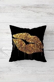 Pelangi Gold Payet Desenli Dudaklı Çift Tarafı Baskılı Gizli Fermuarlı Kırlent Koltuk Yastık Kılıfı, Altın-Siyah 45 X 45 ürün görseli 1