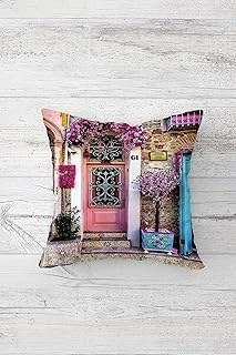 Pelangi Kapı Önü Manzaralı Çift Tarafı Baskılı Gizli Fermuarlı Yastık Kılıfı Kırlent Koltuk Yastık Kılıfı, Pembe-Mavi 45 X 45 ürün görseli 1