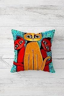 Pelangi Sevimli Kediçik Desenli Çift Tarafı Baskılı Gizli Fermuarlı Yastık Kılıfı Kırlent Koltuk Yastık Kılı, Mavi-Sarı 45 X 45 ürün görseli 1