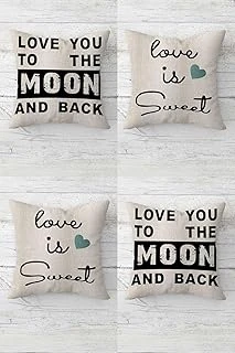 Pelangi Love You To The Moon And Back Gizli Fermuarlı Kırlent Kılıfı Koltuk Yastık Kılıfı Takım(4Adet), Bej-Siyah 45 X 45 ürün görseli 1