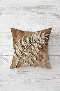 Pelangi Gold Yaprak Ahşap Desen Çift Tarafı Baskılı Gizli Fermuar Yastık Kılıfı Kırlent Koltuk Yastık Kılıfı, Kahve-Gold 45 X 45 ürün görseli 1