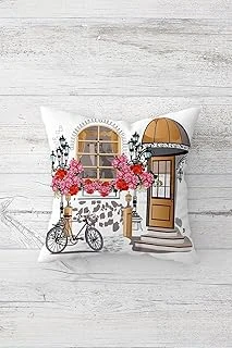 Pelangi Çiçekli Ev Bisiklet Çift Tarafı Baskılı Gizli Fermuarlı Yastık Kılıfı Kırlent Koltuk Yastık Kılıf, Beyaz-Kahve-Pembe 45 X 45 ürün görseli 1