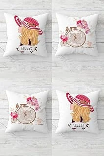 Pelangi Hello Diyen Genç Kız Bisiklet Gizli Fermuarlı Kırlent Kılıfı Koltuk Yastık Kılıfı Takım(4Adet), Pembe-Fuşya-Beyaz 45 X 45 ürün görseli 1