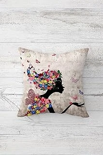 Pelangi Çiçekli Peri Kızı Çift Tarafı Baskılı Gizli Fermuarlı Yastık Kılıfı Kırlent Koltuk Yastık Kılıfı, Bej 45 X 45, 2469103545451 ürün görseli 1