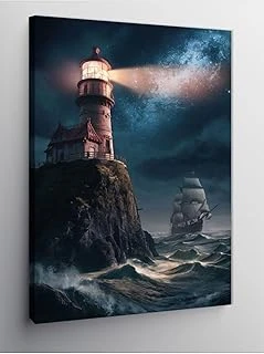 Tablo Mega Kanvas Tablo Deniz Feneri Yelkenli Gemi, 50Cm X 70Cm ürün görseli 1
